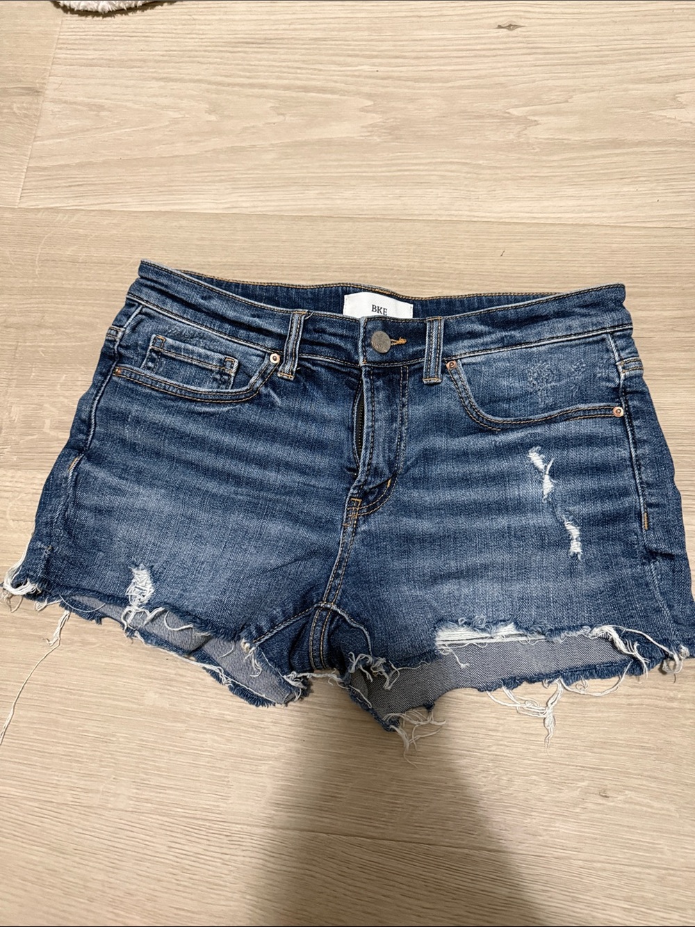 BKE Women's Dark Blue Distressed Cutoff Denim Shorts